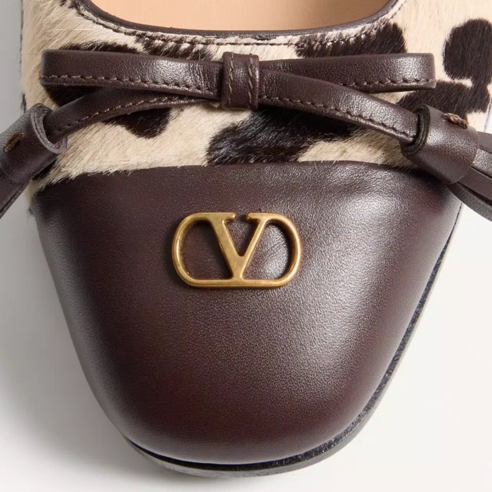 Valentino Garavani Leopard Print and Brown Leather Ballet Flats